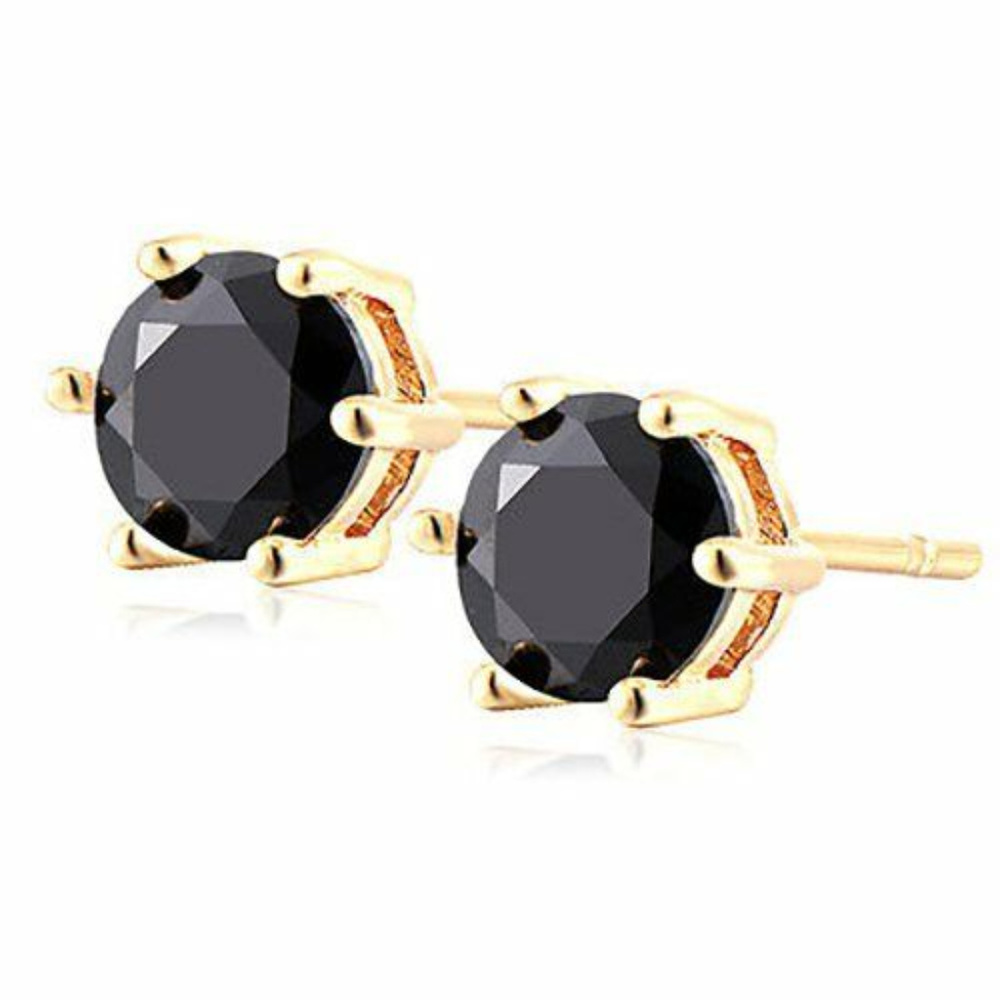 ELEGANT 18K Gold Plated Round Black Studs